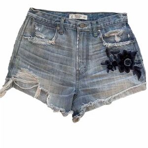 Abercrombie & Fitch Annie High-Rise Floral Embroidery Denim Shorts Size 2 (26) ✨